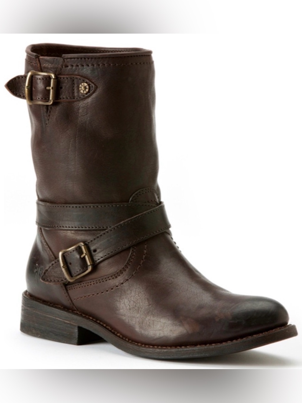 Frye Boots Jayden Cross Engineer Leather Antique Dark Brown Distressed Size 7.5